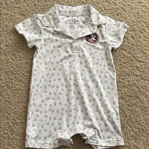 White Baby One-Piece Romper with Subtle Football Print - FSU